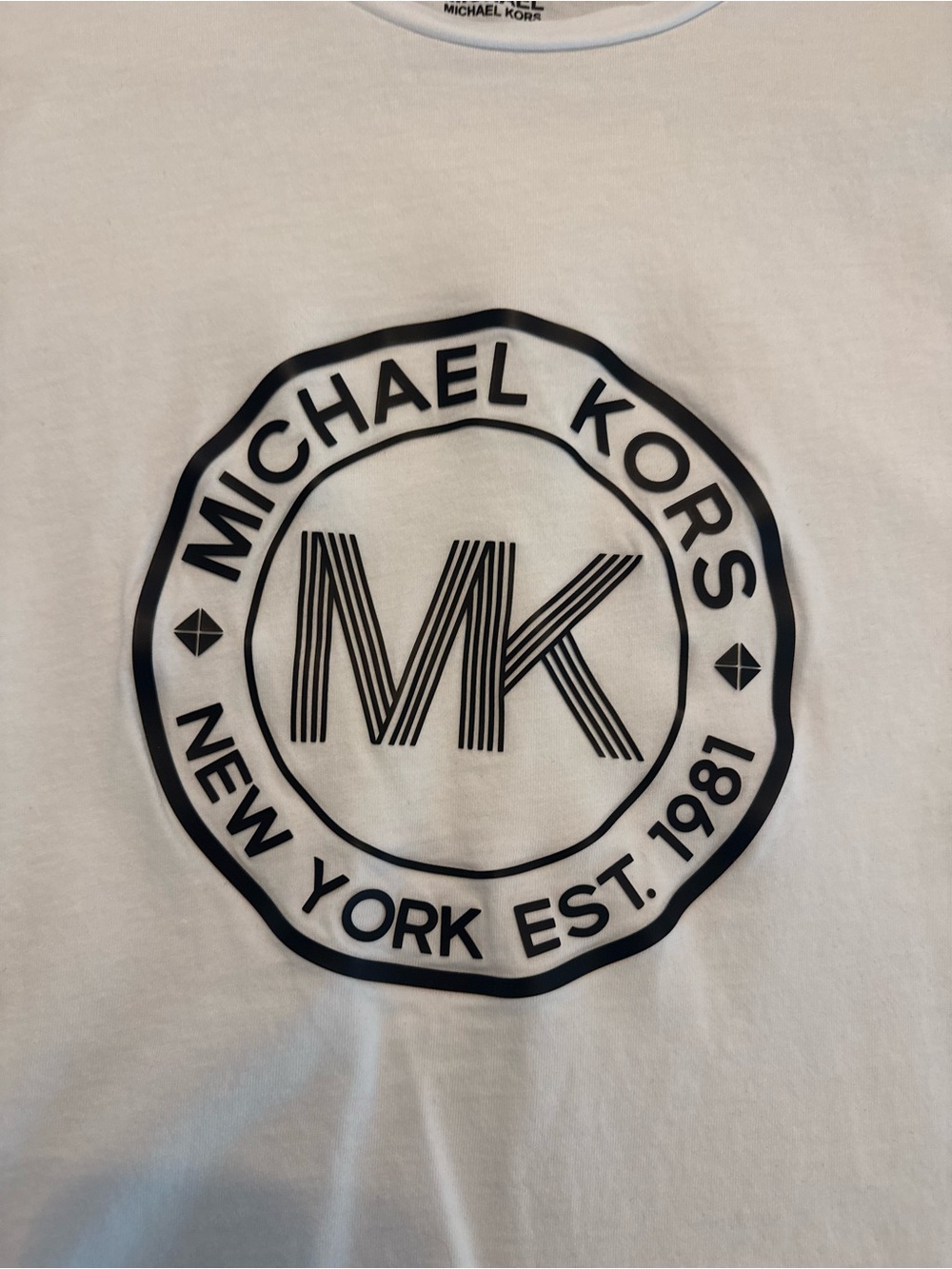 Michael Kors White T-Shirt with Black MK Seal Graphic - Picture 2 of 4